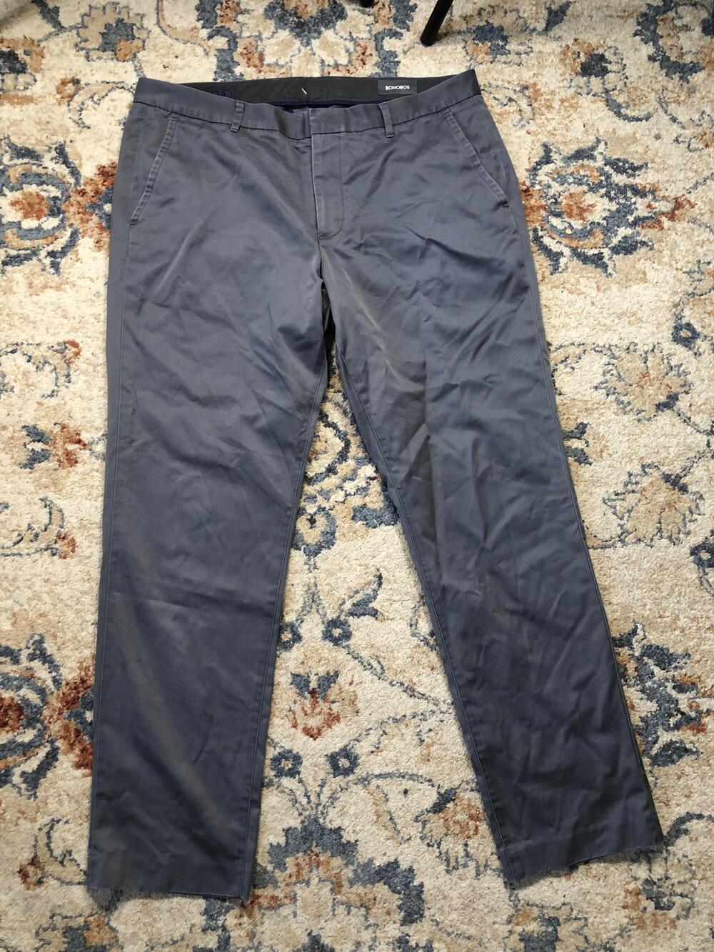 Bonobos Pants Mens 38x30 Gray Chinos Friday 100% Cotton Casual Flat Front